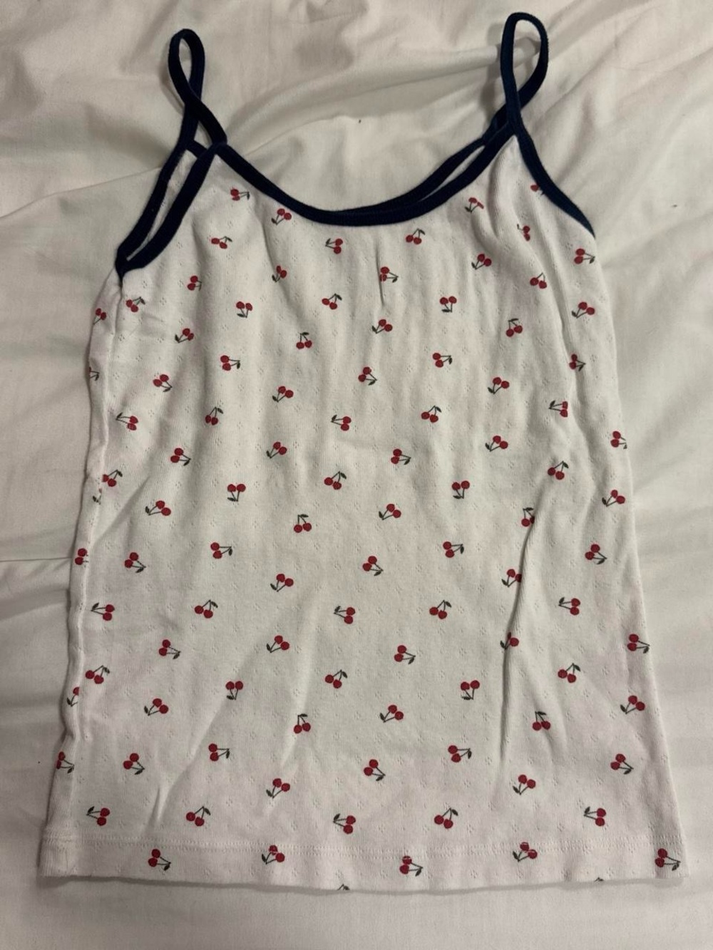 Brandy Melville White Cherry Print Tank with Navy Trim